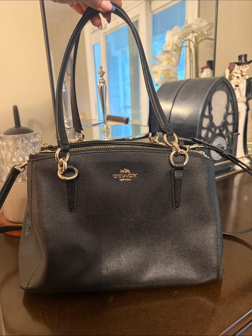 Coach Christie Black Saffiano Leather Satchel Crossbody Shoulder Triple entry